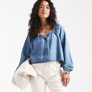 NWT ASOS Denim Top with Balloon Sleeves